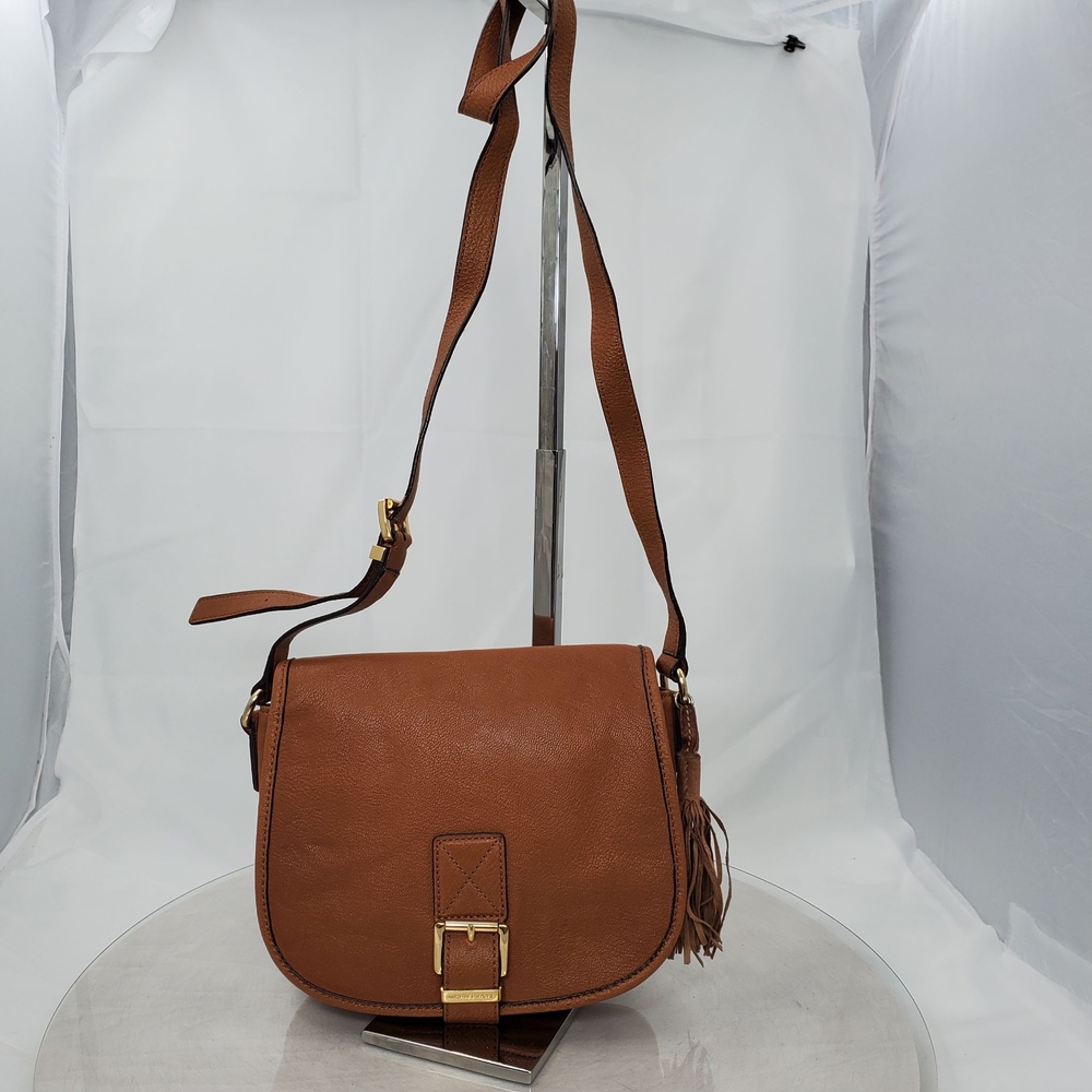 Michael Kors Brown Camel Leather Saddle Crossbody Bag Small Tassel Buckle